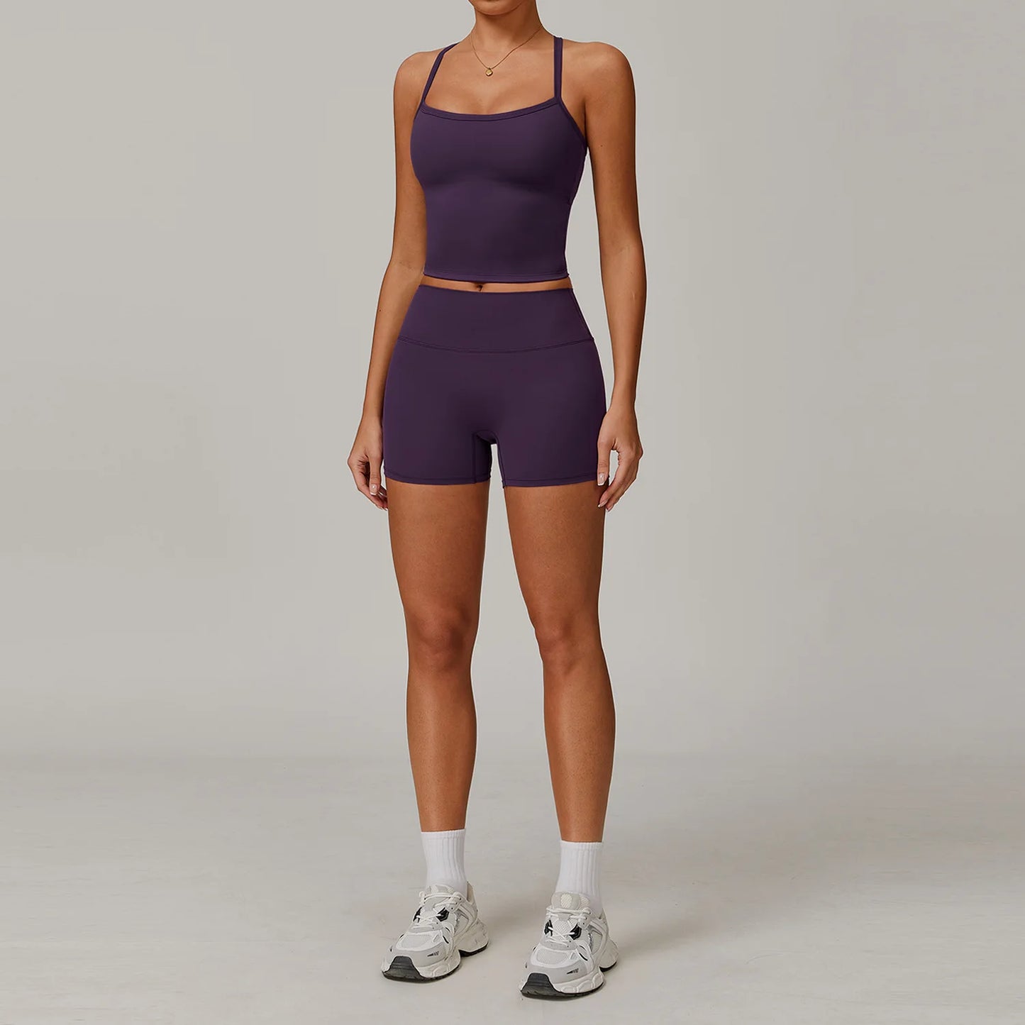 Women's Brushed Yoga Set with Padded Sports Bra & High Waisted Shorts Comfort Workout Outfit Matching Lounge Set