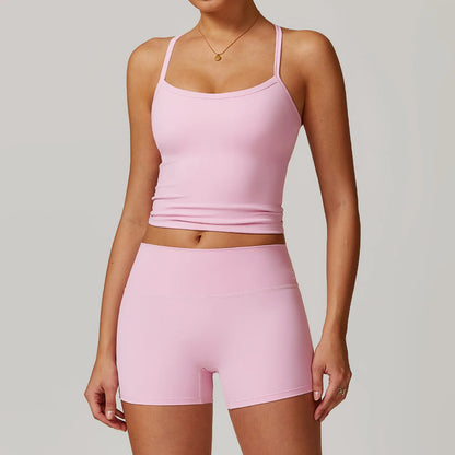 Women's Brushed Yoga Set with Padded Sports Bra & High Waisted Shorts Comfort Workout Outfit Matching Lounge Set